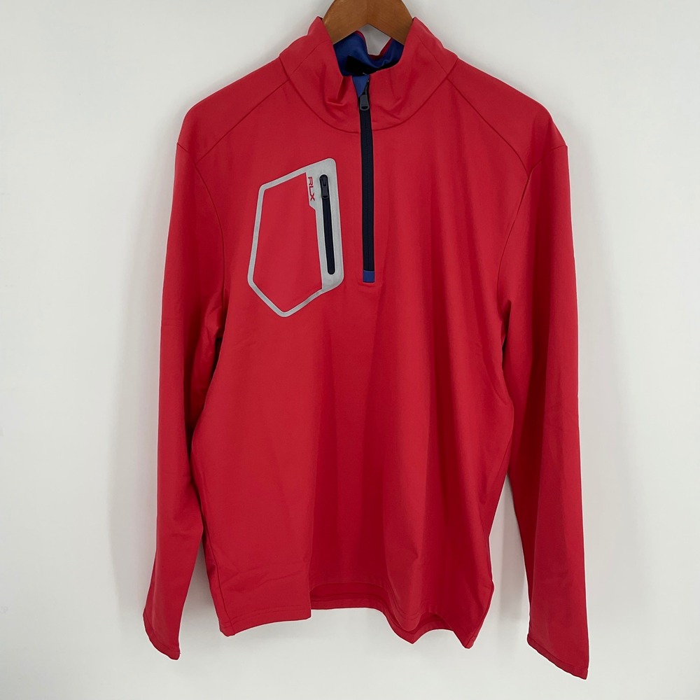 RLX Ralph Lauren Mens Red Quarter Zip Golf Pullover Jacket Long‎ Sleeve Size L